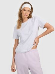 4F T-shirt regular gładki damski - szary S. Szare t-shirty 4f, s, bez wzorów, z materiału, bez kołnierzyka, bez ramiączek. Za 49.99 zł.