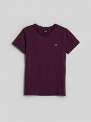 4F T-shirt regular gładki damski - fioletowy M. Fioletowe t-shirty 4f, m, bez wzorów, z bawełny, bez kołnierzyka, bez ramiączek. Za 49.99 zł.