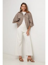 Lin Passion Lniana kurtka koszulowa w kolorze szarobrązowym rozmiar: 40/42. Brązowe kurtki Lin Passion, bez wzorów, ze lnu, bez kaptura. Za 152.99 zł.