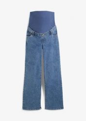 Dżinsy ciążowe z bawełny organicznej, Loose Fit. Niebieskie jeansy bonprix, bez wzorów. Za 144.99 zł.