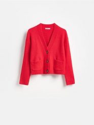 Kardigan z guzikami - czerwony. Czerwone kardigany Reserved, l, bez wzorów, z dzianiny. Za 119.99 zł.