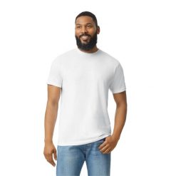 Koszulka Unisex Dla Dorosłych Softstyle CVC. Białe bluzki GILDAN, l, bez wzorów, sportowe, bez kołnierzyka, bez ramiączek. Za 34.99 zł.