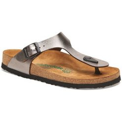 Comfortfusse Skórzane japonki w kolorze srebrnym rozmiar: 41. Szare klapki Comfortfüße, bez wzorów, ze skóry, z otwartym noskiem, bez obcasa. Za 219.95 zł.