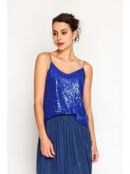 ASSUILI Top w kolorze niebieskim rozmiar: 42. Niebieskie topy Assuili, bez wzorów, bez kołnierzyka, bez ramiączek. Za 97.45 zł.