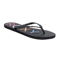 Japonki plażowe damskie ROXY Sandy. Czarne klapki Roxy, bez wzorów, z gumy, bez obcasa. Za 79.99 zł.