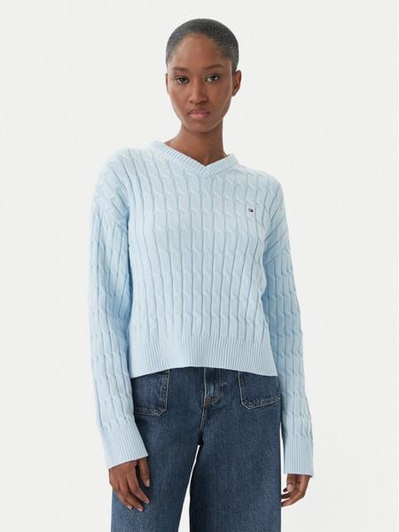 Tommy Hilfiger Sweter WW0WW48433 Niebieski jasny Regular Fit. Niebieskie swetry TOMMY HILFIGER, m, bez wzorów, z bawełny, bez ramiączek. Za 418.99 zł.