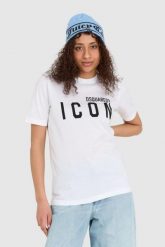 DSQUARED2 Biały t-shirt damski z logo icon. Białe t-shirty Dsquared2, s, bez wzorów, z bawełny, bez kołnierzyka, bez ramiączek. W wyprzedaży za 609.99 zł.