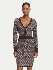 Guess Sukienka dzianinowa W6BK23 Z1422 Brązowy Slim Fit. Brązowe sukienki Guess, xxl, z aplikacjami, z dzianiny, bez kołnierzyka, bez ramiączek. Za 524.99 zł.