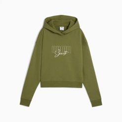 Bluza damska Puma ELEVATED GRAPHIC CROPPED TR 68950022. Zielone bluzy Puma, l, z aplikacjami, z bawełny, z kapturem. Za 195.67 zł.
