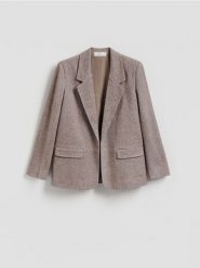 Marynarka z dodatkiem wiskozy - ciemnobrązowy. Brązowe marynarki i żakiety Reserved, l, bez wzorów, z dzianiny. Za 159.99 zł.