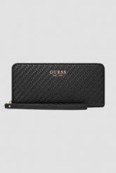 GUESS Czarny damski portfel Mirema Slg Large. Czarne portfele Guess, z aplikacjami, ze skóry ekologicznej. W wyprzedaży za 259.99 zł.