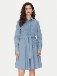 Mustang Sukienka jeansowa Hazel 1016228 Niebieski Flared Fit. Niebieskie sukienki Mustang, bez wzorów, z bawełny, bez kołnierzyka, bez ramiączek. Za 239.99 zł.
