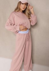 Różowy Komplet Dresowy z Wiskozą Bluza i Spodnie o Szerokim Kroju Lisanora. Czerwone bluzy Renee, bez wzorów, z dresówki, z kapturem. Za 149.99 zł.