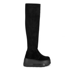 Kozaki Badura. Czarne kozaki Badura, bez obcasa, na koturnie, bez zapięcia. Za 449.99 zł.