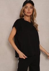 Czarny Bawełniany T-shirt z Rozcięciami przy Rękawach Katilana. Czarne t-shirty Renee, bez wzorów, z bawełny, bez kołnierzyka, bez ramiączek. Za 49.99 zł.