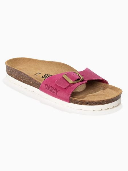 Sunbay Skórzane klapki "Jasmin" w kolorze różowym rozmiar: 41. Różowe klapki Sunbay, bez wzorów, z otwartym noskiem, bez obcasa. Za 189.95 zł.