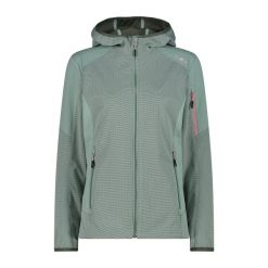 Damska kurtka z kapturem zapinana na zamek CMP. Niebieskie kurtki sportowe CMP, bez wzorów, z softshellu, z kapturem, trekkingowe. Za 382.90 zł.