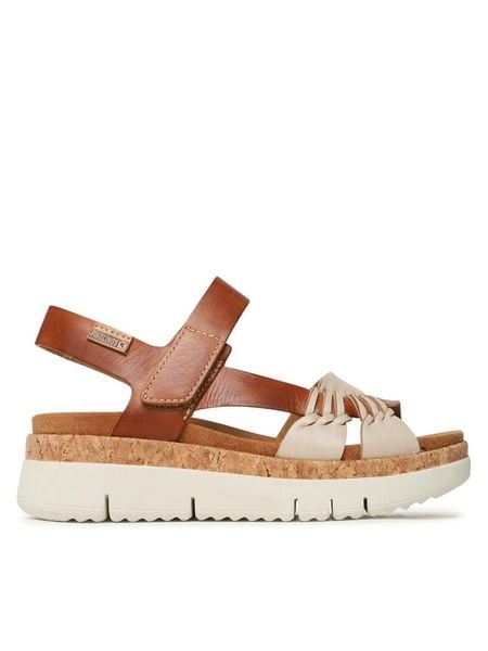 Pikolinos Sandały W4N-0968C1 Beżowy. Brązowe sandały Pikolinos, bez wzorów, ze skóry, bez obcasa, na koturnie, bez zapięcia. Za 503.99 zł.
