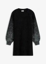 Sukienka dzianinowa z efektem połysku. Czarne sukienki bonprix, bez wzorów, z dzianiny, bez kołnierzyka, bez ramiączek. Za 149.99 zł.