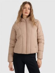 4F Kurtka puchowa z wypełnieniem syntetycznym damska - beżowa M. Brązowe kurtki sportowe 4f, m, bez wzorów, z dzianiny, z kapturem. Za 279.99 zł.
