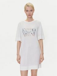 Emporio Armani Sukienka codzienna EW000618 AF12187 U1131 Biały Loose Fit. Białe sukienki Emporio Armani, na co dzień, l, bez wzorów, z wiskozy, bez kołnierzyka, bez ramiączek, proste. Za 329.99 zł.