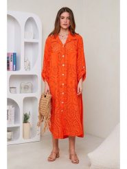Rodier Lin Lniana sukienka w kolorze pomarańczowym rozmiar: XL/XXL. Pomarańczowe sukienki Rodier Lin, xl, bez wzorów, ze lnu, bez kołnierzyka, bez ramiączek, maxi. Za 154.07 zł.
