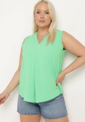 Zielony Top o Luźnym Kroju z Trójkątnym Dekoltem Nestatine. Zielone topy Born2be, xl, bez wzorów, bez kołnierzyka, bez ramiączek. Za 34.99 zł.