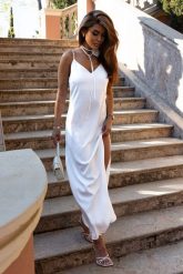Śmietankowa Bieliźniana Sukienka Maxi. Białe sukienki Ivon, m, bez wzorów, z materiału, wizytowe, bez kołnierzyka, bez ramiączek, maxi. Za 238.90 zł.