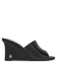 Tommy Hilfiger Klapki Leather Wedge Mule FW0FW08418 Czarny. Czarne klapki TOMMY HILFIGER, bez wzorów, ze skóry, bez obcasa. Za 379.99 zł.