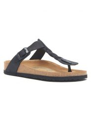 Comfortfusse Skórzane japonki w kolorze czarnym rozmiar: 40. Czarne klapki Comfortfüße, bez wzorów, z materiału, z otwartym noskiem, bez obcasa. Za 239.99 zł.