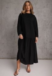 Czarna Pudełkowa Sukienka z Bawełny Chalisia. Czarne sukienki Renee, na co dzień, bez wzorów, z bawełny, street, bez kołnierzyka, bez ramiączek, maxi. Za 129.99 zł.