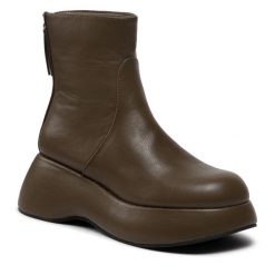 Botki DeeZee. Zielone botki DeeZee, bez wzorów, bez obcasa, na koturnie, bez zapięcia. Za 259.99 zł.