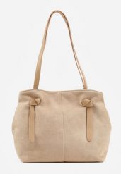 Ciemnobeżowa Torebka Typu Shopperka z Ozdobnymi Paskami Zapinana na Napy po Bokach Laodiera. Brązowe shopper Born2be, bez wzorów, z dzianiny, biznesowe, duże, bez dodatków. Za 119.99 zł.