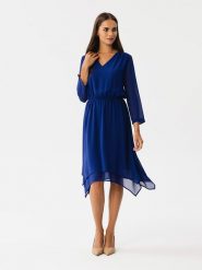 Stylove Sukienka w kolorze niebieskim rozmiar: XL. Niebieskie sukienki Stylove, na co dzień, xl, bez wzorów, z asymetrycznym kołnierzem, bez ramiączek, midi, asymetryczne. Za 220.12 zł.