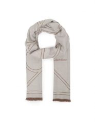 Calvin Klein Szal Emblem Repeat Lw Shawl W Fringes LV04F8074G Biały. Białe szaliki Calvin Klein, bez wzorów, z materiału. Za 249.99 zł.