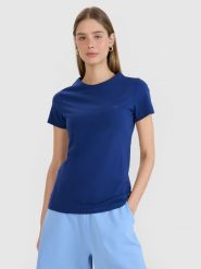 4F T-shirt slim gładki damski - granatowy XXL. Niebieskie t-shirty 4f, xs, bez wzorów, z bawełny, bez kołnierzyka, bez ramiączek. Za 39.99 zł.