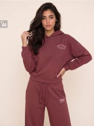 Bluza hoodie z napisem - pomarańczowy. Brązowe bluzy Sinsay, l, bez wzorów, bez kaptura. Za 49.99 zł.