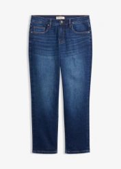Jeansy straight, średni stan, krótsza nogawka. Niebieskie jeansy bonprix, bez wzorów. Za 169.99 zł.