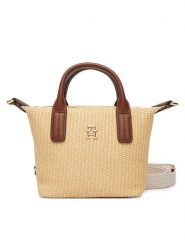 Tommy Hilfiger Torebka Popette Micro Tote Raffia AW0AW18526 Beżowy. Brązowe torebki klasyczne TOMMY HILFIGER, bez wzorów, z syntetyku, bez dodatków. Za 409.99 zł.
