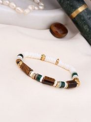 Charlize Pozłacana bransoletka z jaspisami i kamieniami ozdobnymi rozmiar: onesize. Białe bransoletki Charlize, z jaspisem, pozłacane. Za 91.34 zł.