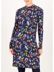 Blutsgeschwister Sukienka "Lonely Lips" ze wzorem rozmiar: XS. Niebieskie sukienki Blutsgeschwister, na imprezę, s, bez wzorów, z wiskozy, klasyczne, bez kołnierzyka, bez ramiączek, midi, rozkloszowane. Za 113.10 zł.