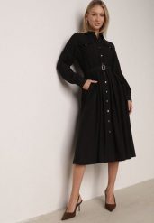 Czarna Wiskozowa Sukienka Koszulowa z Paskiem Andranassa. Czarne sukienki Born2be, na co dzień, l, bez wzorów, ze skóry, eleganckie, bez kołnierzyka, bez ramiączek, koszulowe. Za 139.99 zł.