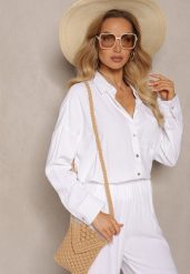 Biała Klasyczna Koszula z Wiskozy i Lnu Vistar. Białe koszule Renee, l, bez wzorów, z jeansu, eleganckie, bez kołnierzyka, bez ramiączek. Za 99.99 zł.