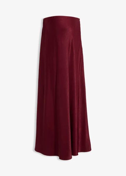 Spódnica ciążowa z satyny. Czerwone spódnice bonprix, bez wzorów, z satyny, moda ciążowa, midi. Za 89.99 zł.