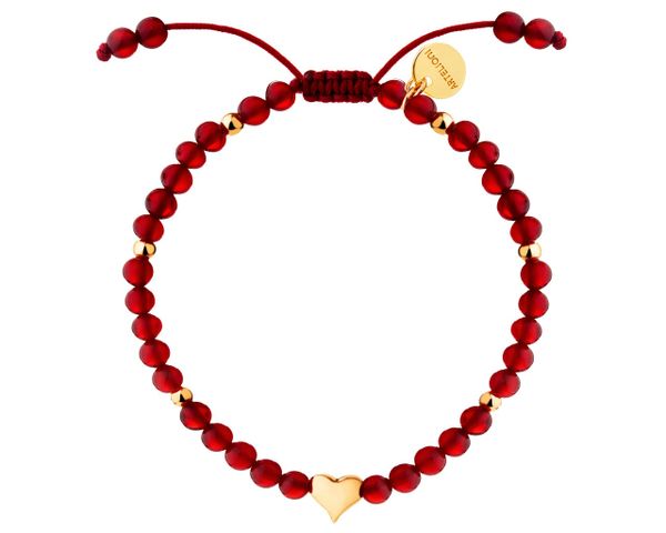 Bransoletka z mosiądzu pozłacana z agatami - serce. Bransoletki Artelioni, pozłacane. Za 114.00 zł.