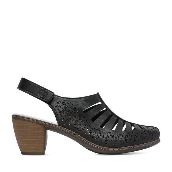 Sandały Rieker. Czarne sandały Rieker, bez wzorów, bez obcasa, na słupku, bez zapięcia. Za 319.99 zł.