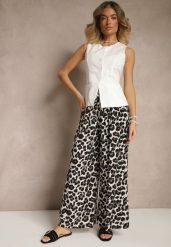 Czarno-Białe Panterkowe Spodnie z Wiskozy High Waist Ellilune. Czarne spodnie materiałowe Renee, do pracy, l, bez wzorów, z jeansu, z podwyższonym stanem. Za 39.99 zł.