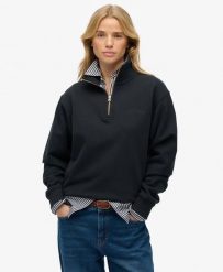Superdry Bluza Essential Logo z półzamkiem i haftem – Luźny krój. Niebieskie bluzy Superdry, bez wzorów, z bawełny, bez kaptura. Za 279.65 zł.