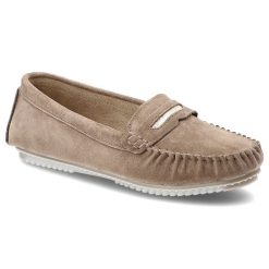 Mokasyny damskie S.Barski, cholewka ze skóry naturalnej zamszowej wsuwany fason z ozdobnym paskiem, brązowe, LR61-7029. Brązowe mokasyny S.BARSKI, bez wzorów, ze skóry, bez obcasa. Za 169.00 zł.