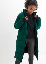 Płaszcz outdoorowy z puchem z recyklingu i termoizolacyjną technologią. Zielone płaszcze bonprix, bez wzorów, z puchu, bez kaptura. Za 579.99 zł.